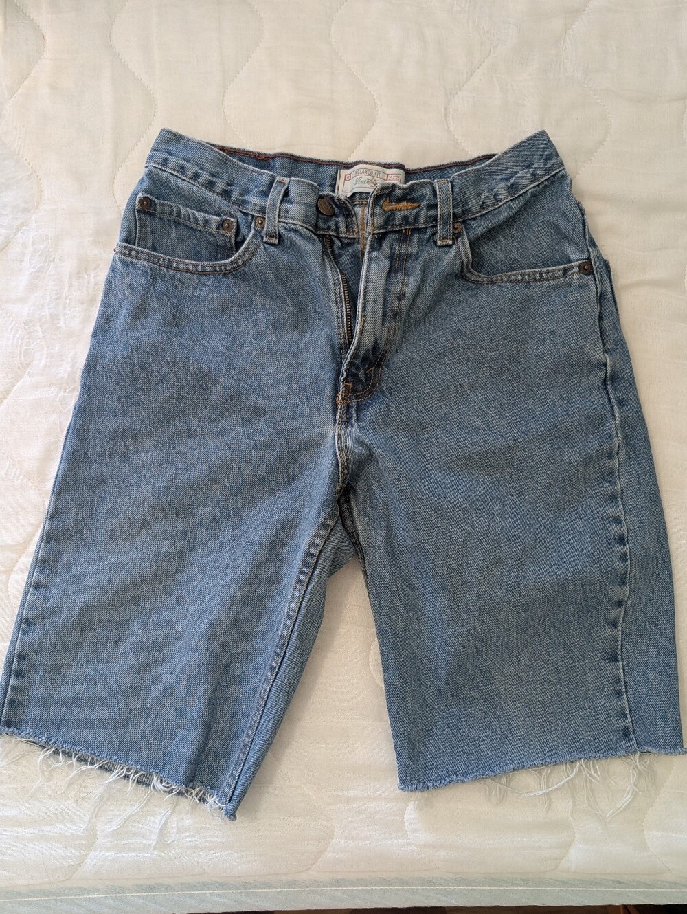 High-Rise Light Blue Frayed Hem Denim Shorts